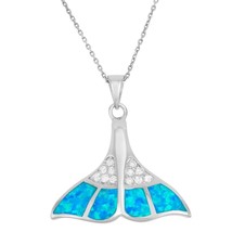 Sterling Silver CZ and Blue Inlay Opal Whale Tale Pendant - £60.73 GBP