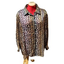 Yves St. Clair L 2 Vintage Satin Leopard Print Long Sleeve Button-Up Shirt 24W - £12.48 GBP