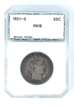 1901-S 50C Argent Demi Dollar Pièce de Monnaie Fin + État - $419.75