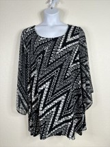 Valerie Stevens Womens Plus Size 3X Blk/Wht Zig-Zag Scoop Tunic Top 3/4 Sleeve - £13.82 GBP