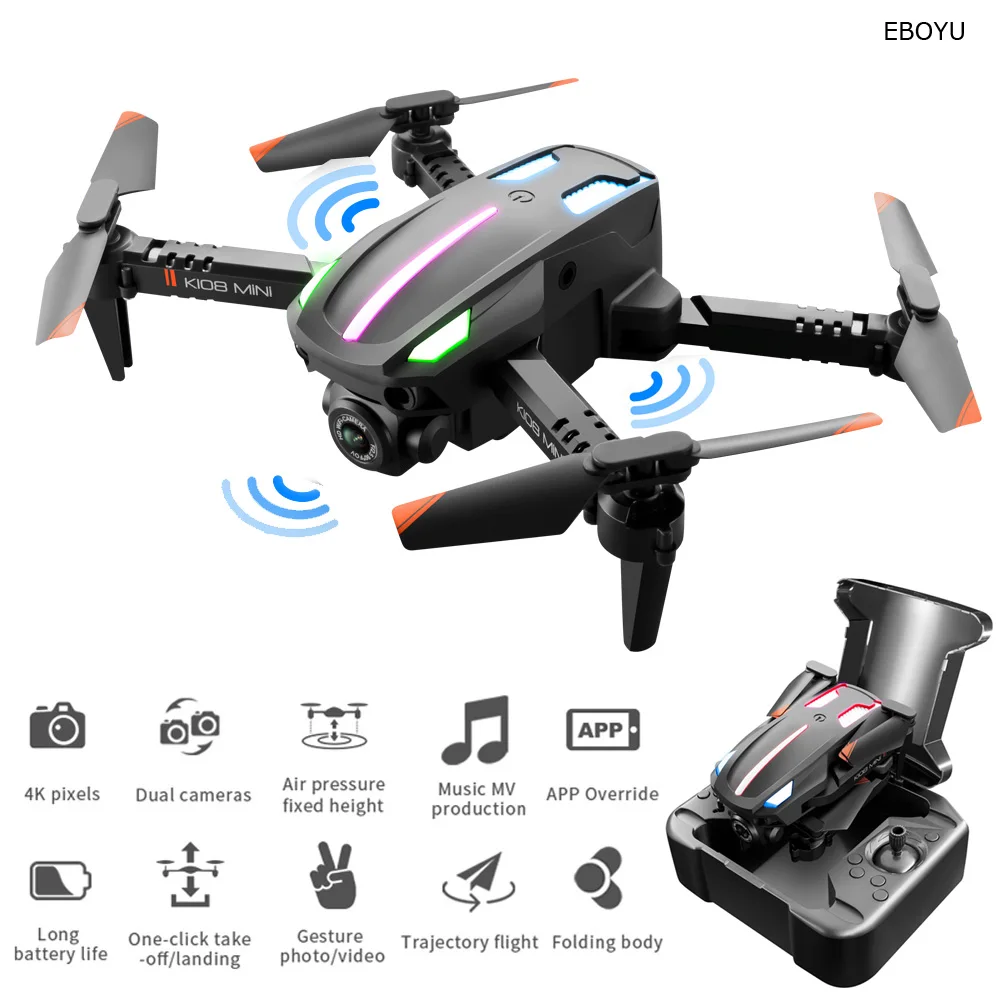 EBOYU K108 RC Drone with 3 sides Avoid Obstacle WiFi FPV 4K Dual HD Cameras - $60.83+