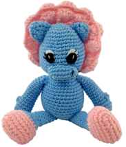 Hand Crocheted Plush Stuffed Animal Pink Blue Baby Dinosaur 12&quot; - £10.43 GBP
