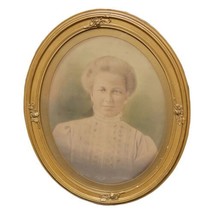 Antique 22&quot; Victorian Proper Woman Portrait Gold Oval Gilded Frame Vintage Large - £221.52 GBP