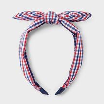 Headband Americana Plaid with Tails Top Knot Red White Blue - $181.94 MXN
