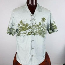 Quiksilver Shirt Mens Lt Muted Gray Blue Palm Trees Print Short Sleeve L - $26.99