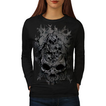 Wellcoda Death Skull Evil Skelet Womens Long Sleeve T-shirt, War Casual Design - £18.90 GBP