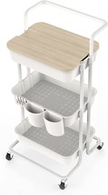 Dtk 3 Tier Utility Rolling Cart With Cover Board, Rolling Storage Cart With - £34.55 GBP