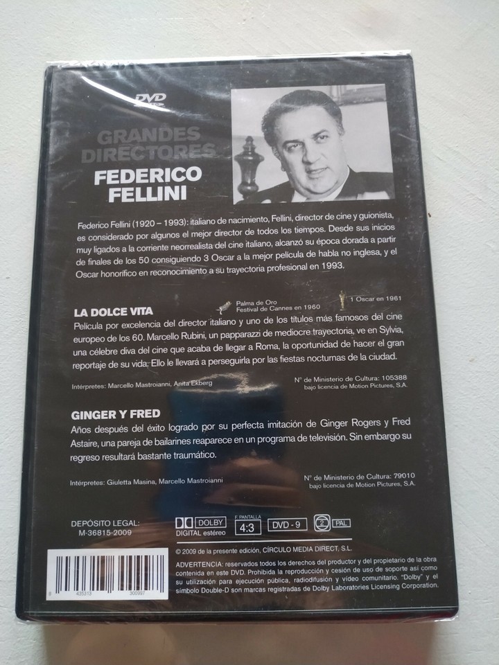 Federico Fellini La Dolce Vita + Ginger & Fred - Region 2 DVD Spanish New - A... Item image 2