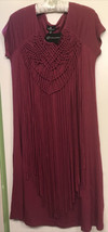 NWT Curations Wm. M Boho Crochet Fringe Tunic Dress Burgundy S/S Flowy F... - £50.33 GBP