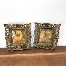 Set of 2 Miniature Vintage Pressed Flowers Padded Fabric Wall Pictures Dollhouse - $21.97