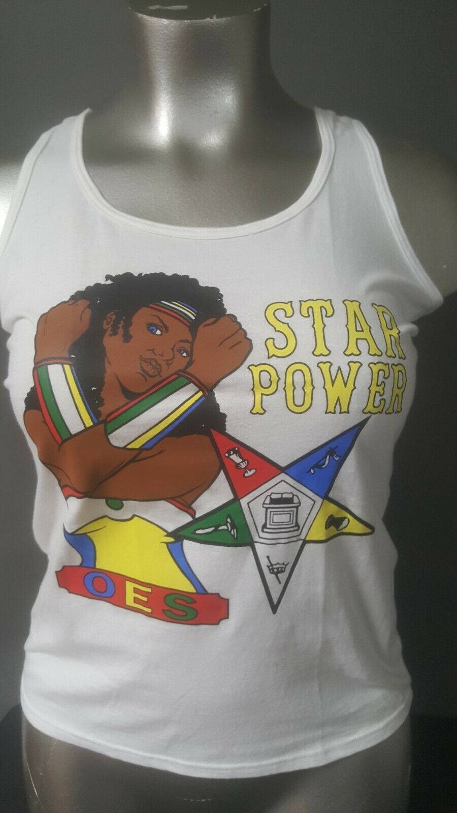 Order of the Eastern Star Tank Top  White O.E.S SUPER POWER TANK TOP - $18.99