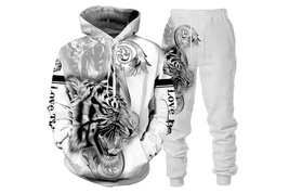 3D Tiger Printed Hoodie + Pants Track Suits Winter Tracksuit - £26.16 GBP