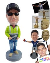 Personalized Bobblehead Construction worker wearing a safe jacket holding a wren - £73.88 GBP