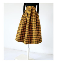 Winter Yellow Houndstooth Skirt Women Custom Plus Size Midi Pleated Skirt image 5