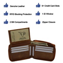 RFID Blocking Men&#39;s Zipper Genuine Leather Zip-Around ID Bifold Wallet R... - £16.65 GBP