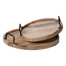 Rustic Round Wooden Trays with handles - 2 - £56.94 GBP