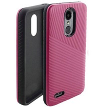 for LG Aristo 2/3 Slim Textured Embossed Lines Hard Plastic PC TPU Hybrid Case H - £4.68 GBP