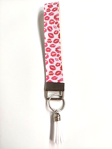 Wristlet Key Fob Keychain Faux Leather Lips Pink Red with White Tassel New - £5.40 GBP
