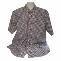 Cinch Shirt Mens XL Pink Blue Plaid Short Sleeve Button Down Casual Western - £17.75 GBP