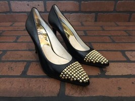 Michael Kors Heels Black Leather With Gold Cap Toe Studs Size 6.5 - £61.45 GBP