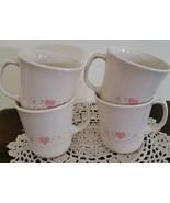 Vintage Corelle By Corning ~ Forever Yours ~ Pink Hearts ~ Set of 4 Coff... - €30,29 EUR