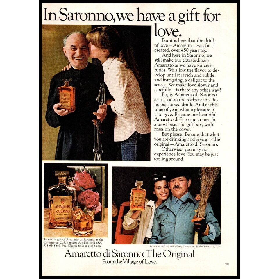 1978 Amaretto di Saronno Liqueur Vintage Print Ad Italy Italian Kiss Wall Art - £8.99 GBP