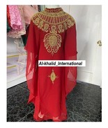 Red Special Georgette Moroccan Wedding Party Kid Ramadan Kaftan Dubai Gi... - $1,348.78 MXN