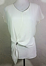 Ana Womens XS Top White Textured V Neck Cap Sleeve Party Front Tie Detail - £7.50 GBP