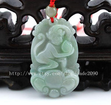 Free shipping - good luck Hand carved  green jade Monkey charm pendant -... - £15.74 GBP