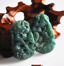 Free Shipping - Real  green jade good luck Hand- carved Natural green dragon and - $29.99