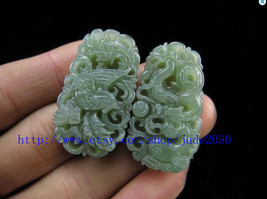 Free Shipping - Amulet auspicious Natural  Green jade jadeite carved dragon and  - £15.97 GBP