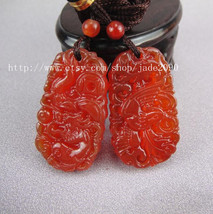 Free Shipping - good luck Natural Red jadeite jade Carved Dragon Phoenix charm s - £15.73 GBP