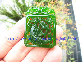 Free Shipping - green fish  Hand- carved Natural green Fish jadeite jade charm p - £20.41 GBP