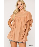 Textured Ruffle Sleeve Tunic Top With Back Keyhole - $549.56 MXN