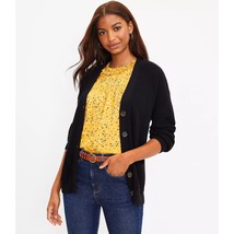 LOFT Boyfriend Cardigan Sweater Black Small Slouchy Pockets Dark Academia Cotton - $34.64