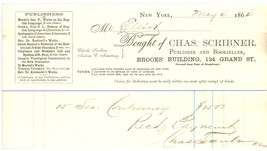 Chas Scribner 1864 advertising invoice waybill books New York publisher - £11.15 GBP