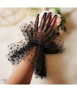 Tulle Bridal Gloves With Black Dots, Ruffled Tulle Bridal Gloves, Chic B... - $664.28 MXN