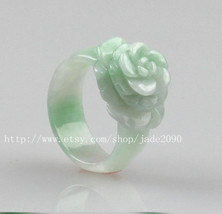 Free Shipping -  Hand carved green jadeite jade Flower charm ring  - £56.82 GBP