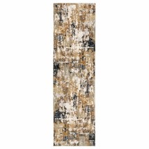 8&#39; Ivory Gray Abstract Sectors Indoor Runner Rug - £136.15 GBP