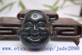 Free shipping - Natural black jade Laughing Buddha buddha charm pendant jade 209 - $29.99