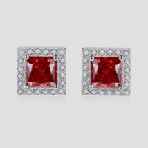 2Ct Princess Cut Lab-Created Red Ruby Stud Earrings 14K White Gold Plate... - £168.76 GBP