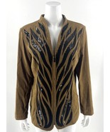 Bob Mackie Jacket M Brown Black Sequin Zip Wearable Art Removable Should... - $658.58 MXN