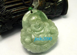 Free Shipping - Amulet good luck Natural Green jadeite jade carved Laughing Budd - £20.77 GBP