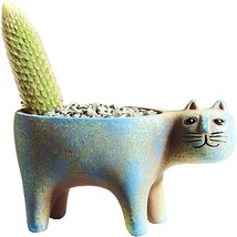 123Arts Ceramic Cat Shape Planter Succulent Pot Retro Flower Pot Cat Ornament - £29.01 GBP