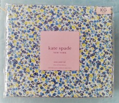 New Kate Spade Floral Country Blue Yellow 100% Cotton Percale KING Sheet... - $106.91