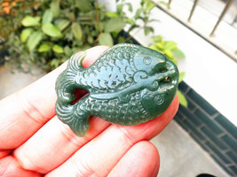 Free Shipping - Hand carved  green jadeite jade Double fish / Double jade Goldfi - £20.43 GBP