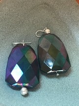 Estate Large Iridescent Purple Faceted Plastic Trapezoid Dangle Earrings for Pie - £7.56 GBP