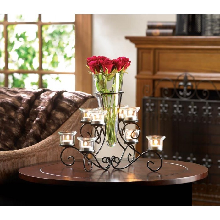SCROLLWORK CANDLE STAND WITH VASE - £35.97 GBP