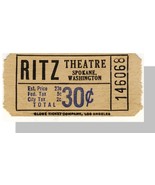 Vintage Ritz Theatre Ticket, 30 Cents, Spokane, Washington/W - $2.00