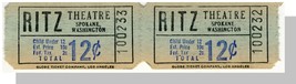 Ritz Theatre Tickets/Pair,Spokane, Washington/WA, 1950&#39;s? - £2.35 GBP